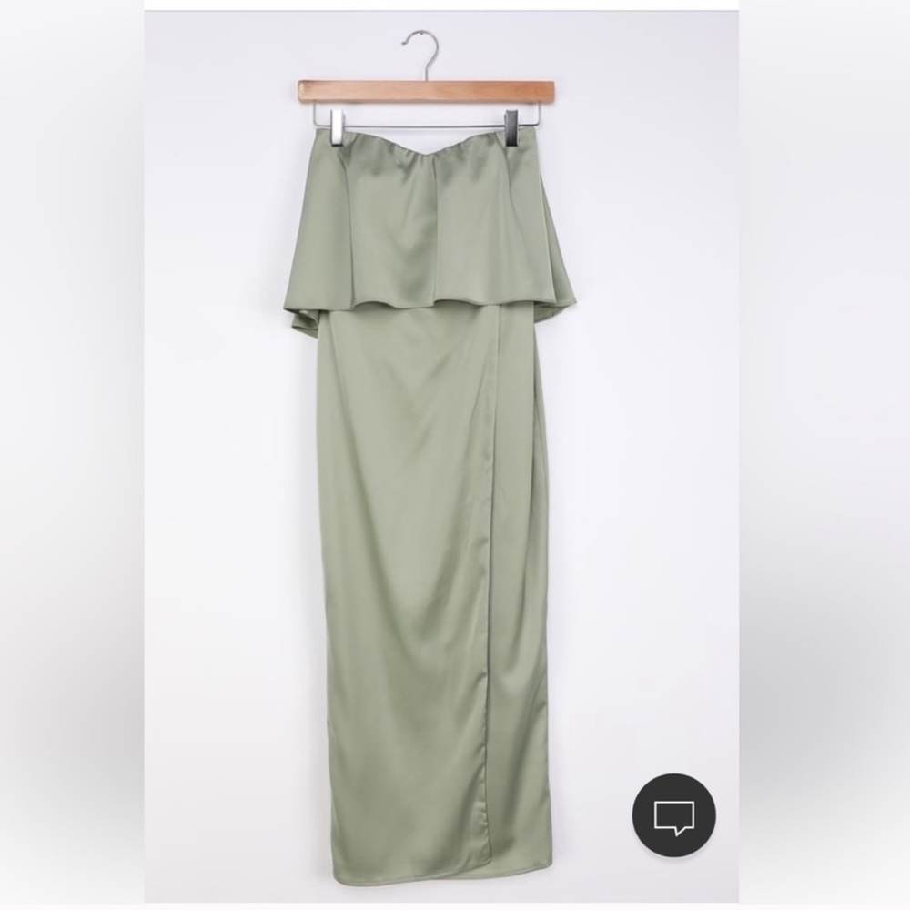 Lulus Class And Charisma Sage Green Satin Strapless Midi Dress